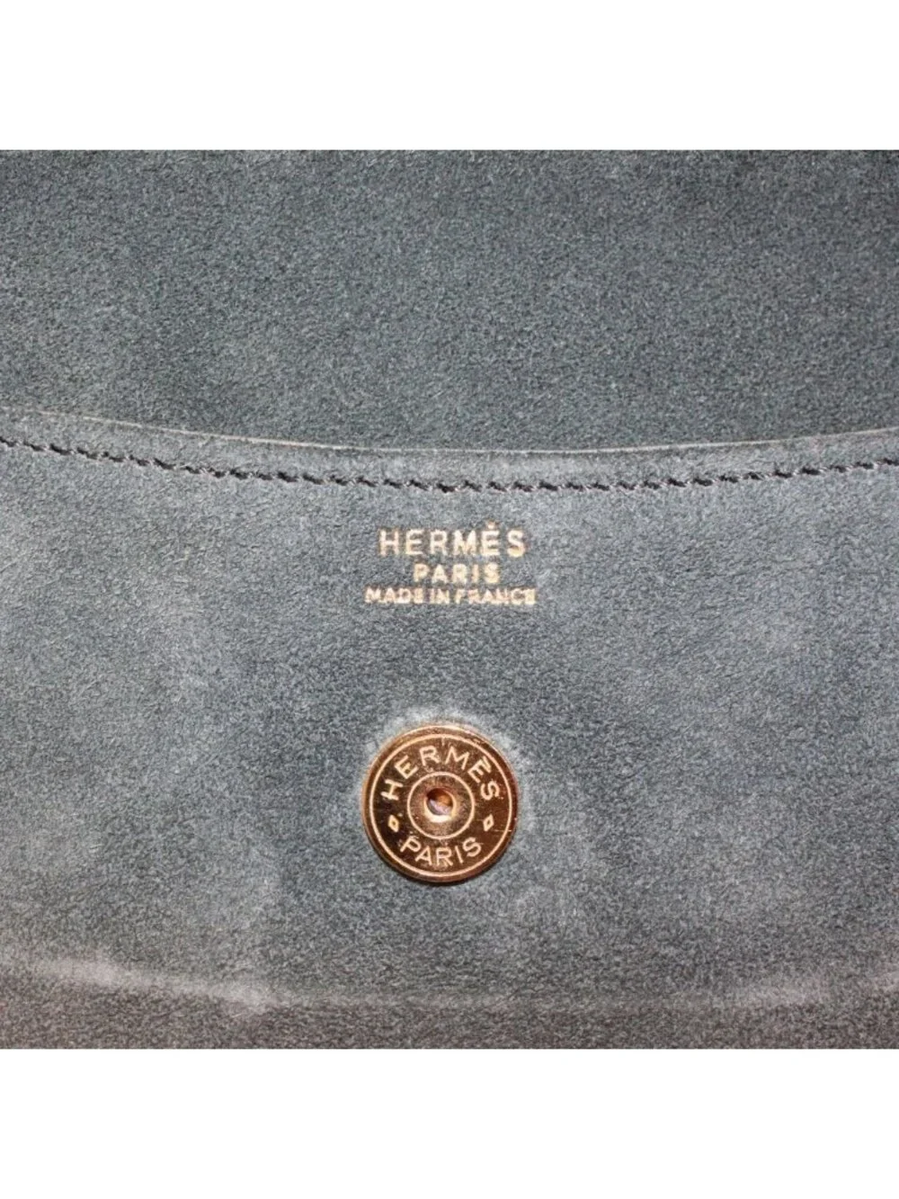 Hermes Pochette Rio Suede Gray Clutch Gold